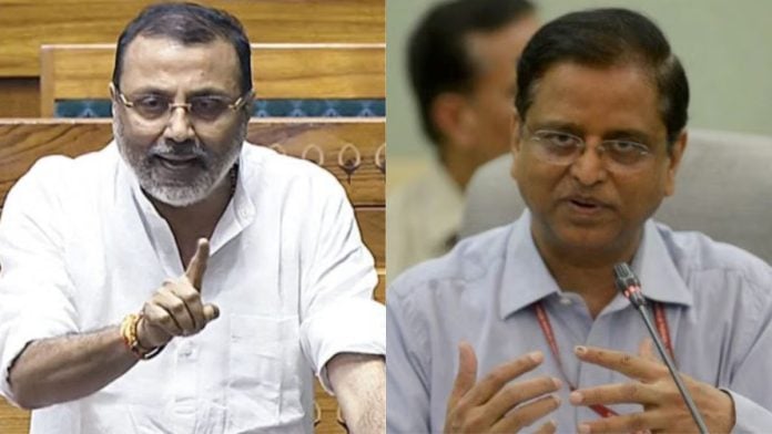 BJP MP Nishikant Dubey and former finance secretary Subhash Chandra Garg | ANI