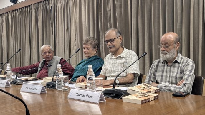 Ashok Vajpeyi, Neera Chandhoke, Partho Datta, and Gauhar Raza at the India International Centre, New Delhi | Himanshi Aggarwal | ThePrint