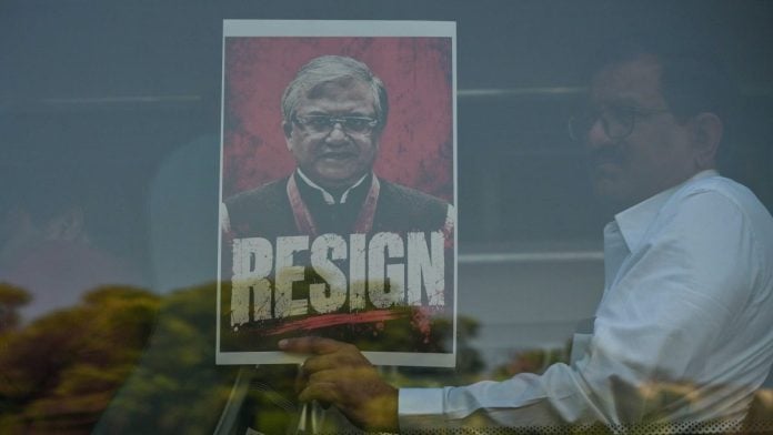 An INDIA bloc alliance member boards a bus to Jantar Mantar for a sit-in protest against Chief Election Commissioner Gyanesh Kumar | Suraj Singh Bisht | ThePrint