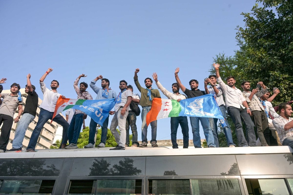 NSUI supporters raise slogans demanding the resignation of CEC Gyanesh Kumar | Suraj Singh Bisht | ThePrint