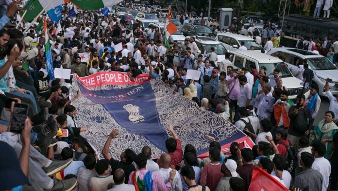 Opposition leaders' march toward the Supreme Court in New Delhi, 12 October | Suraj Singh Bisht | ThePrint
