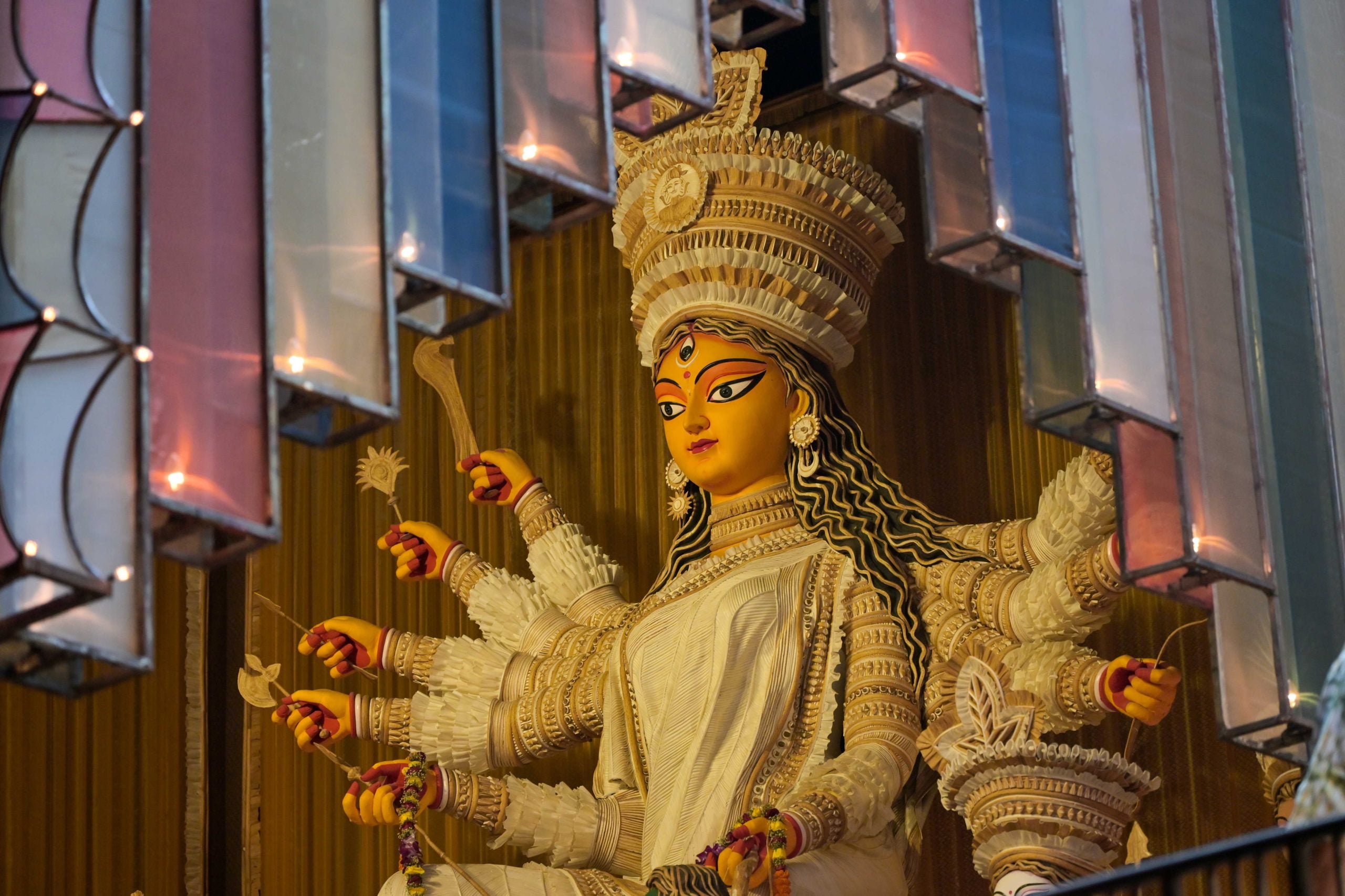 The inspection team asked organisers at Ballygunge Cultural pandal to remove the railing in front of the Durga idol to make more room for visitors | Suraj Singh Bisht/ThePrint