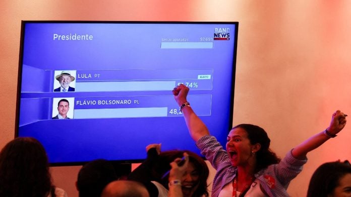 Luiz Inácio Lula da Silva received 51.78% of votes against Bolsonaro’s 48.22% in Sunday’s run-off | Credit: Thomson Reuters 2026