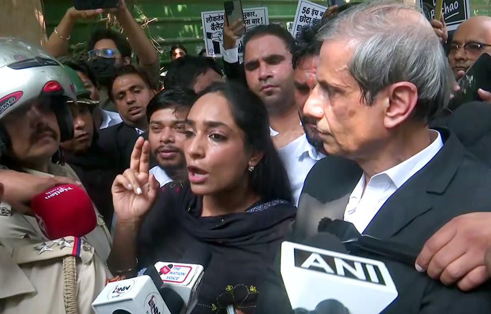 SC lawyers speak to media during a protest march from to Jantar Mantar on Saturday. | ANI 