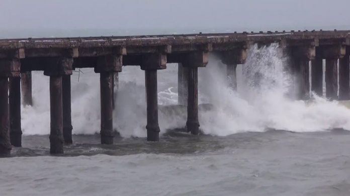 A view of unusual rough sea, strong winds and rainfall conditions as Cyclone Arnab moves closer to the east coast at Gopalpur, in Ganjam | ANI Video Grab