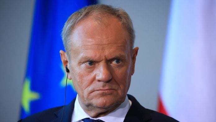 Donald Tusk, Poland's prime minister, during a news conference following a meeting of the E5 and NATO at the Chancellery in Berlin, Germany. | Bloomberg