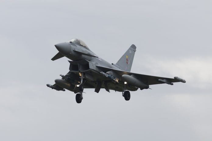 CONINGSBY, ENGLAND - OCTOBER 21: RAF Typhoon Fighter Jets operate from RAF Coningsby on October 21, 2026 in Coningsby, England. The UK has announced it will provide RAF Typhoon fighter jets to Saudi Arabia for defensive counter air missions, following the Houthis' recent escalation in attacks on civilian targets, including a deadly strike on King Khalid International Airport on October 10, which killed 13 people and injured more than three hundred. (Photo by Ryan Jenkinson/Getty Images)