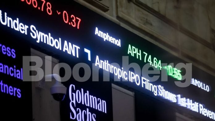 A news ticker displays Anthropic IPO news on the floor of the New York Stock Exchange.Photographer: Michael Nagle/Bloomberg