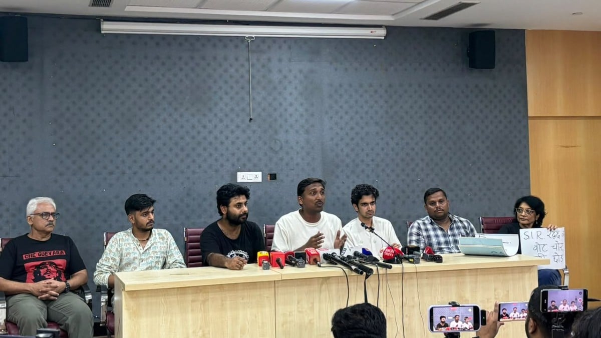 CJP and AISA leaders addressing a press conference at HKS Bhavan in New Delhi on October 10, 2026