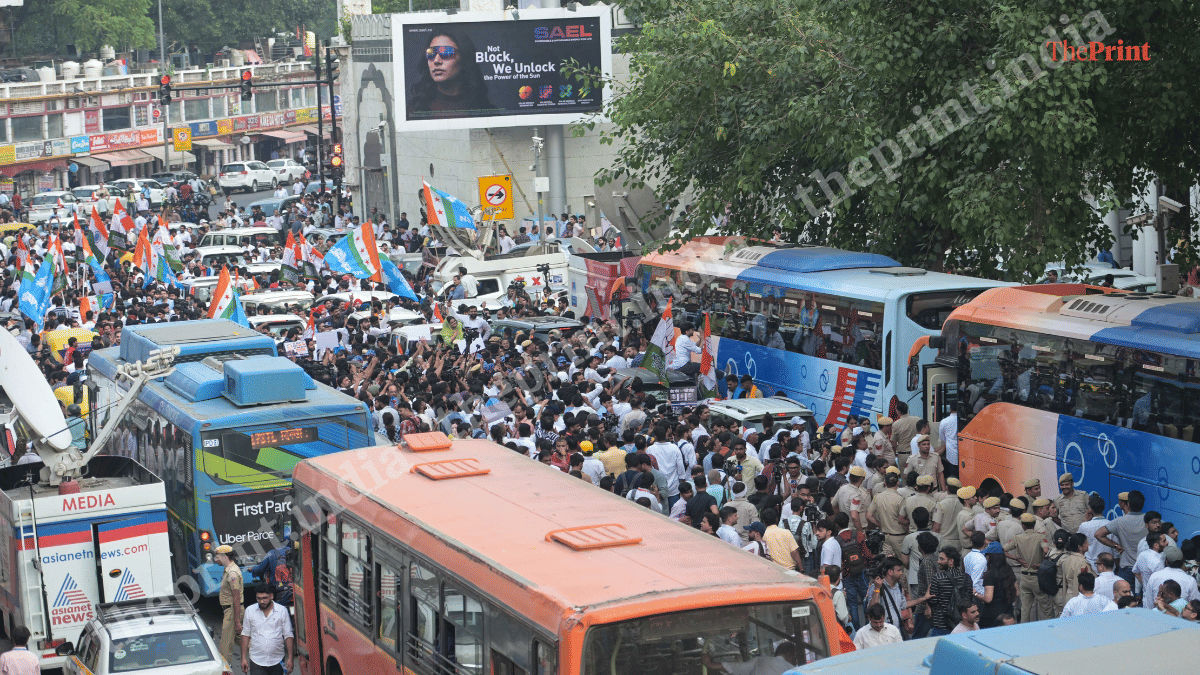 Congress workers marching to Rajghat from Connaught Place in New Delhi on 8 October, 2026 | Suraj Singh Bisht/ThePrint