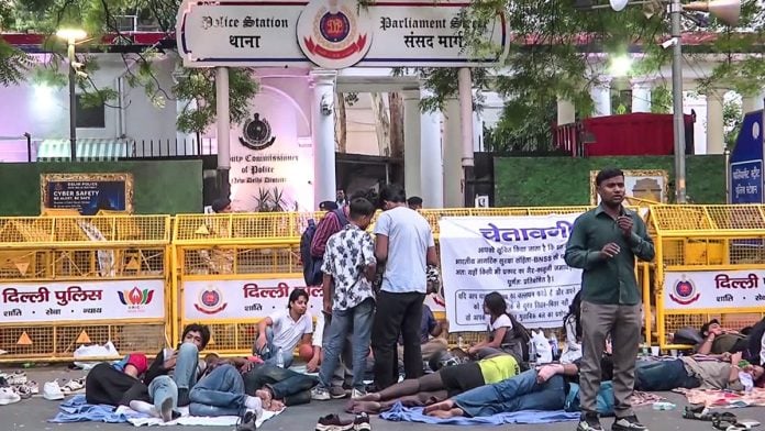 Protesters stage sit-in demonstration outside Parliament Street police station following allegations against Delhi Police personnel, in New Delhi, on 5 September 2026 | ANI