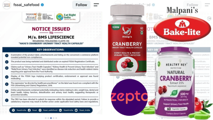 FSSAI has issued notices to Zepto, Bakelite Food Processing, HealthyHey Foods and BMS Lifescience