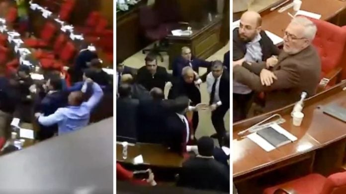 The verbal exchange at the Armenia National Assembly quickly turned physical | Screengrab from videos