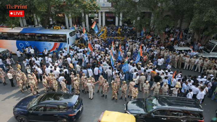 Congress workers outside restaurant in Connaught Place where INDIA bloc leaders held a lunch meeting on 8 October, 2026 | Suraj Singh Bisht | Stay tuned to ThePrint for LIVE UPDATES