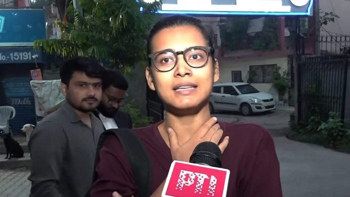 All India Students' Association (AISA) president Neha Bora speaks released from RK Puram police station | PTI