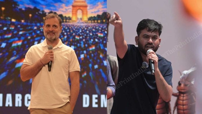 File photos of Rahul Gandhi (L) and Abhijeet Dipke (R) | Suraj Singh Bisht/ThePrint