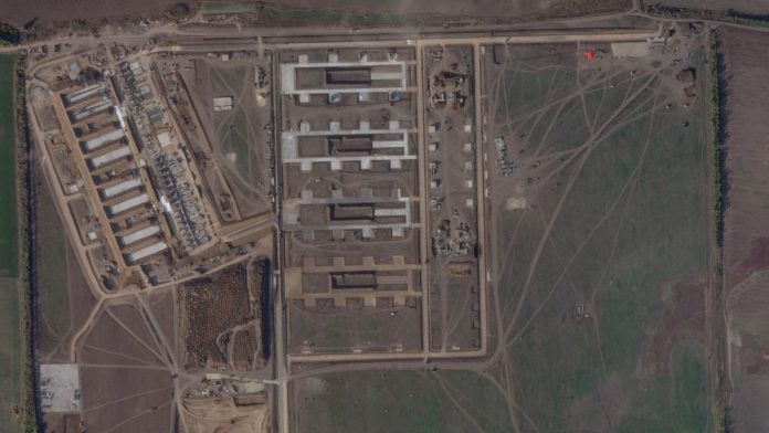 Satellite imagery shows the area where a large drone launch site is under construction, near Millerovo, Rostov Region, Russia, 11 October, 2026 | 2026 PLANET LABS PBC/Handout via Reuters