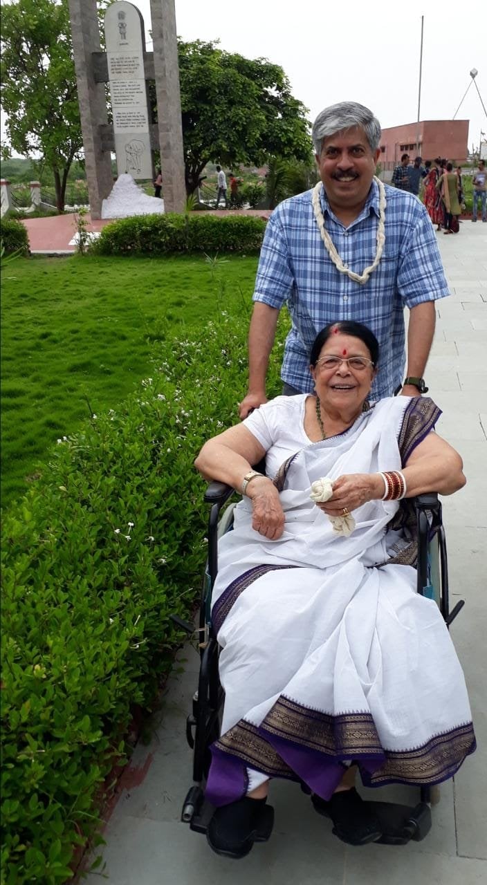 Sumitra Kulkarni and Shrikrishna Gajanan Kulkarni at the National Salt Satyagraha Memorial at Dandi, Gujarat in July 2019 | X @DandiMemorial