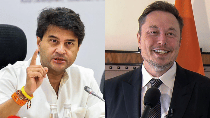 Union Communications Minister Jyotiraditya Scindia rejected Elon Musk's 'oligarch' charge | ANI file photos