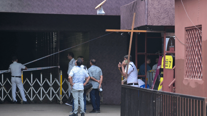Chorbagan Sarbojanin Durga Puja pandal has been sealed, with entry restricted to investigators and forensic personnel | Suraj Singh Bisht/ThePrint