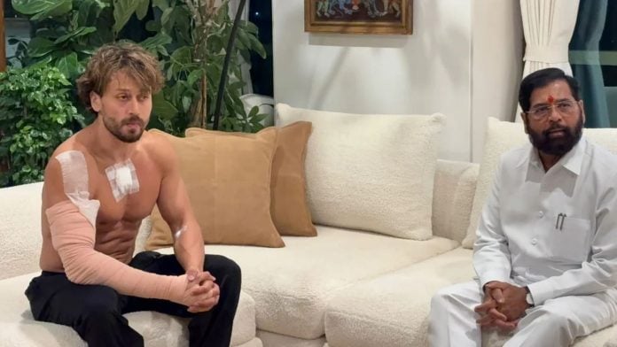Bollywood actor Tiger Shroff seen bandaged after assailants opened fire at him in Mumbai's Juhu Sunday night. Maharashtra Deputy CM Eknath Shinde called on the actor after the incident. | ANI