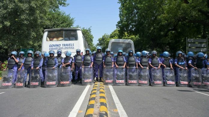 File image of security deployment in Delhi amid ongoing protests against CEC Gyanesh Kumar and alleged irregularities in the SIR exercise | Suraj Singh Bisht | ThePrint