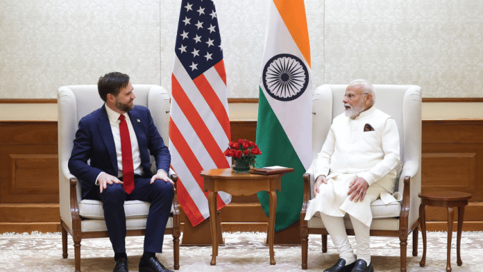 PM Narendra Modi with US Vice President JD Vance in April last year. | X/@MEAIndia