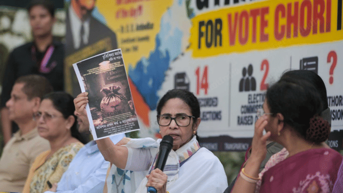 Former West Bengal chief minister Mamata Banerjee slammed CEC Gyanesh Kumar during a press conference in New Delhi on Thursday | ThePrint | Suraj Singh Bisht 