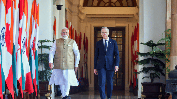 PM Modi with Canadian counterpart at Hyderabad House during Mark Carney's visit in March. | ANI file photo
