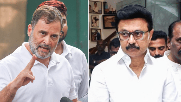 File photo of Congress' Rahul Gandhi and DMK's MK Stalin | ANI