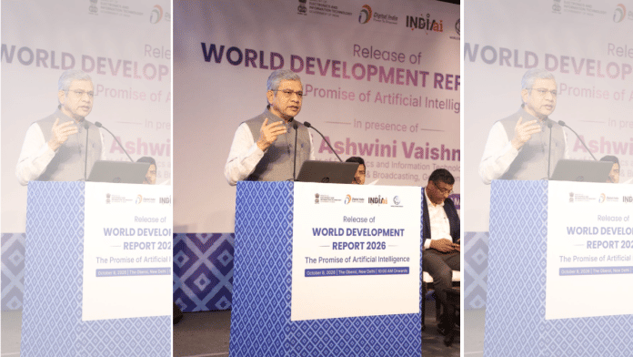 Ashwini Vaishnaw, Minister of Electronics and IT, delivers the keynote address at the India programme for the World Development Report 2026: The Promise of Artificial Intelligence | X/@OfficialINDIAai