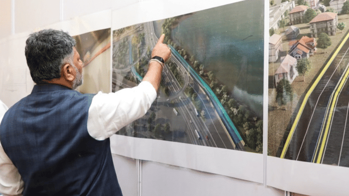 CM DK Shivakumar during foundation stone laying ceremony for the 3-lane twin tunnel project on 28 June. | ANI