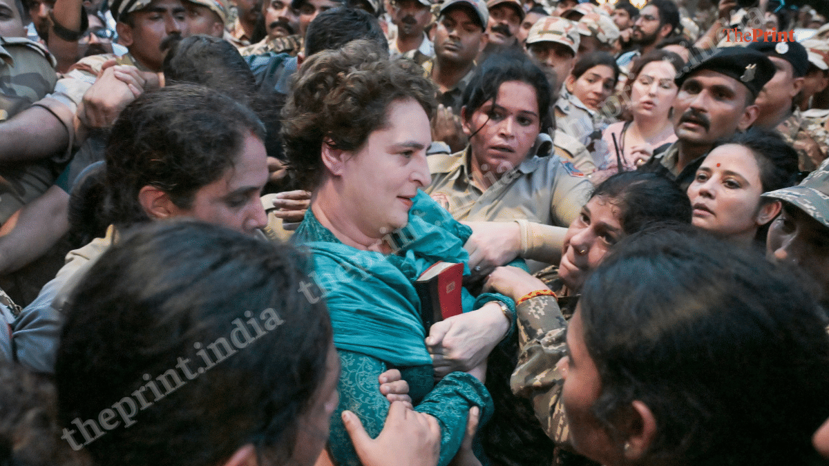 Priyanka Gandhi Vadra clutches the Constitution as she is restrained by Delhi Police | Suraj Singh Bisht | ThePrint