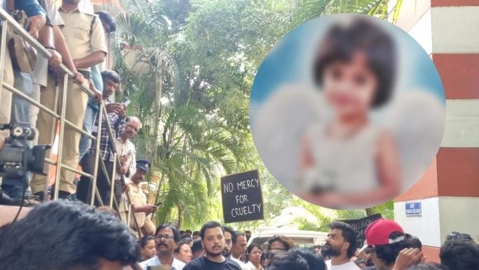 Angry Villa Orchids residents demand the accused be hanged and justice be delivered to baby Aurelia. | Deepika Amirapu/ThePrint