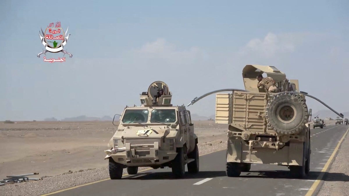 Yemeni govt forces during what they said was an advance against Iran-backed Houthis, near Dhubab, Taiz Governorate, Yemen, in this still image taken from video released on 5 October, 2026 | Southern Giants Brigades/Handout via Reuters