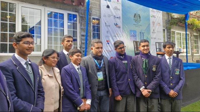 Amish Tripathi posing with students at Himalayan Echoes, the Kumaon Festival of Literature and Arts in Nainital | Maryam Hassan | ThePrint
