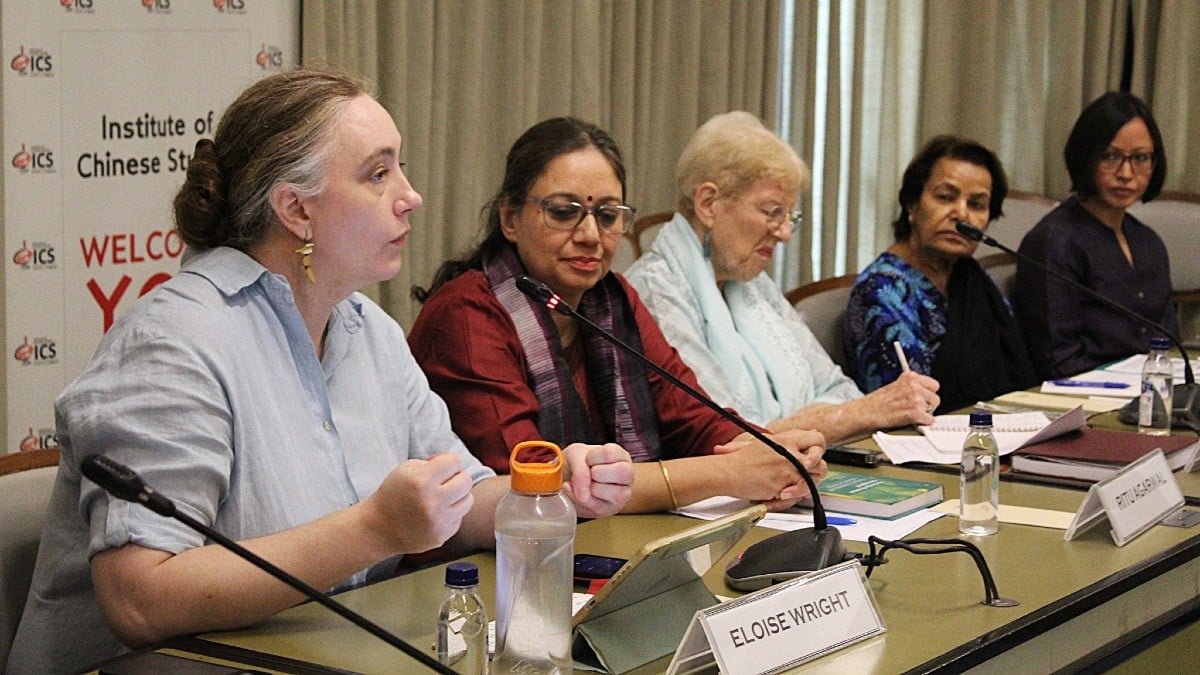 Eloise Wright delivering her remarks at the India International Centre, New Delhi | Ananya Deshpande/ThePrint