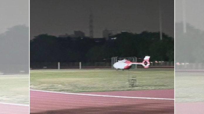 The internet was flooded with photos of the helicopter in Tau Devi Lal Sports Complex | X/@MrGadbadkari