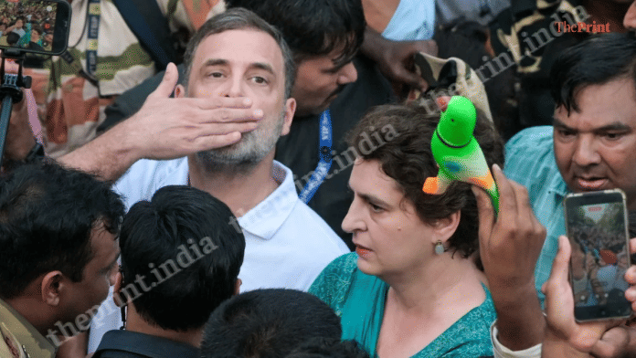 Congress leaders Rahul Gandhi and Priyanka Gandhi Vadra at a protest march against Chief Election Commissioner Gyanesh Kumar, in Delhi on Wednesday | Suraj Singh Bisht | ThePrint