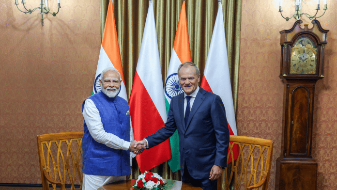 File photo of Prime Minister Narendra Modi with Polish PM Donald Tusk in Warsaw | ANI