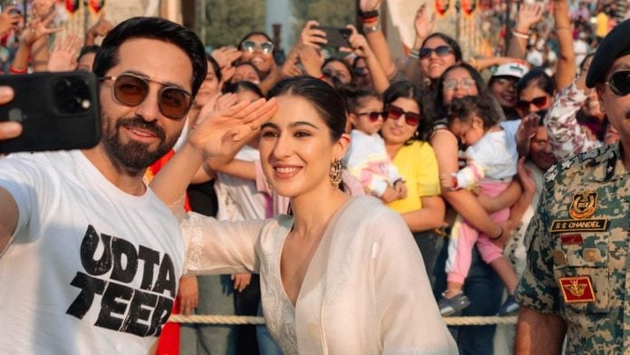 Ayushmann Khurrana and Sara Ali Khan at the Attari-Wagah border to promote their spy comedy Udta Teer | Photo: @saraalikhan95 and @ayushmannk | Instagram
