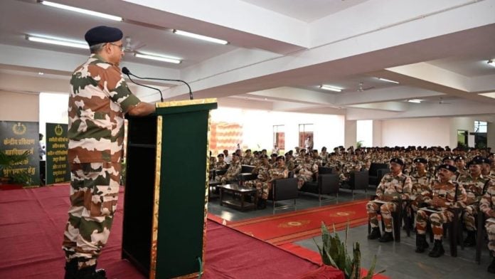 Indo-Tibetan Border Police Director General Shatrujeet Kapur speaking at a gathering of the force’s troops and officers at the Himveer Samman Samaroh in Rajasthan’s Alwar | X: @ITBP_official
